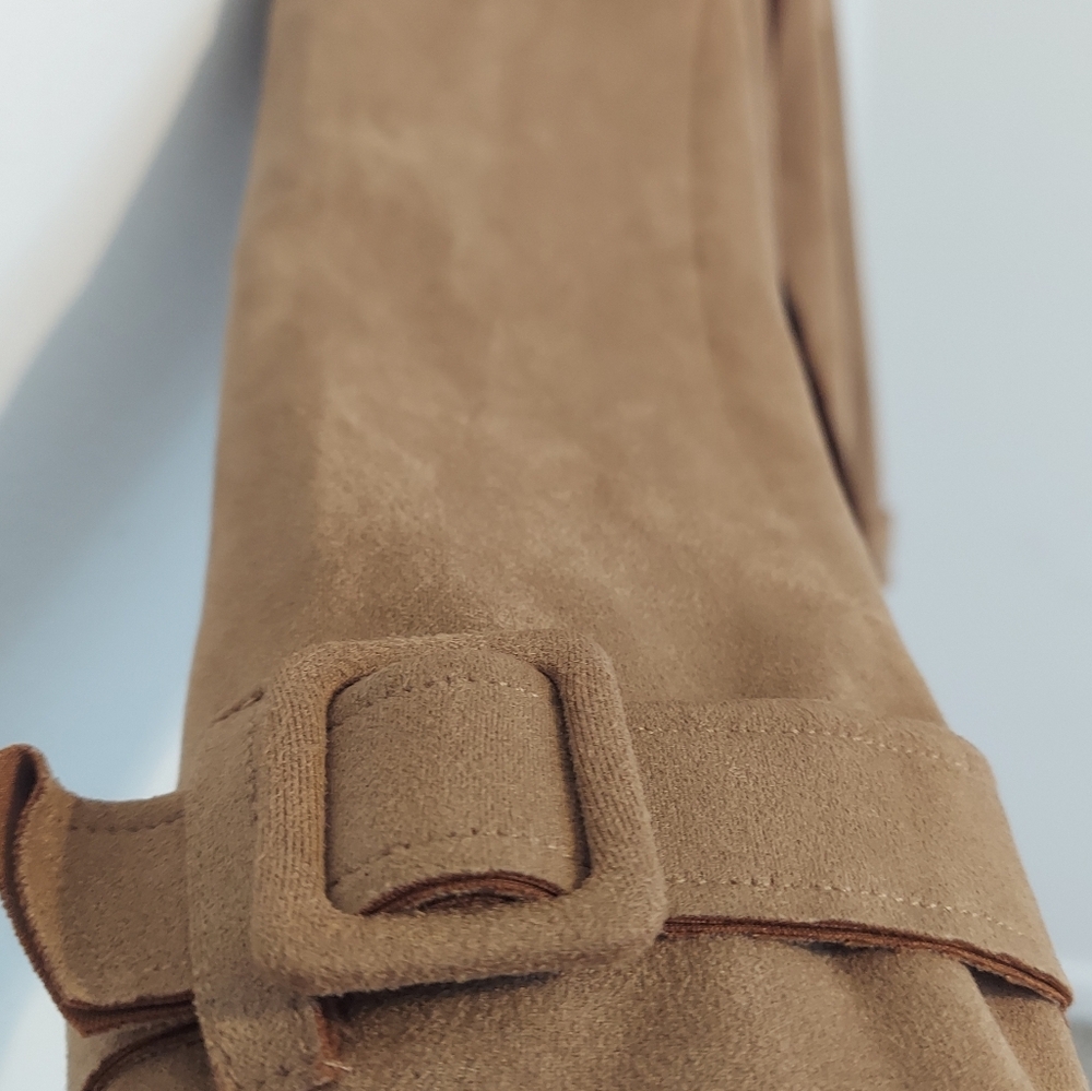 Tahari Faux Suede Women's Tan Trench Coat Size M - Picture 7 of 7
